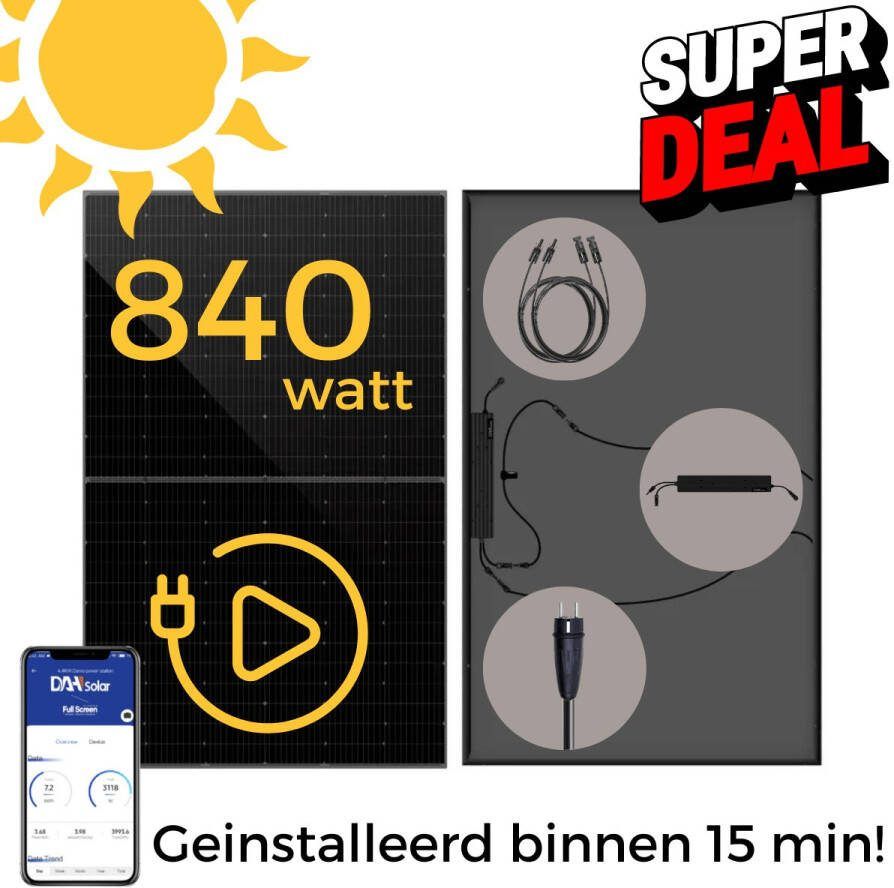CJX Retail Zonnepanelen met Stekker Zonnepanelen Compleet Pakket Plug & Play inclusief omvormer 840 watt Fullblack