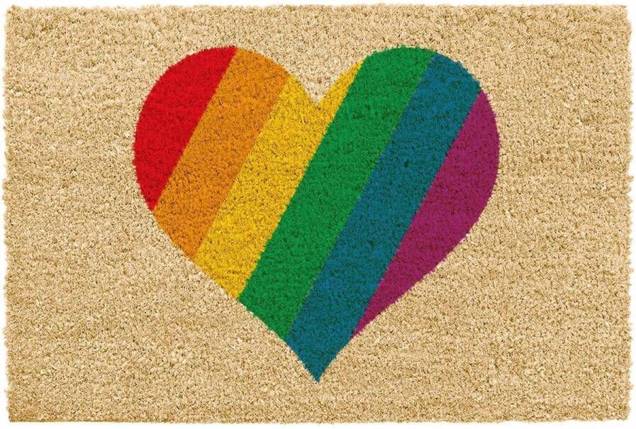 CKB ltd Rainbow Heart Deurmat Binnen en Buiten Droogloop Kokos Deurmatten met print