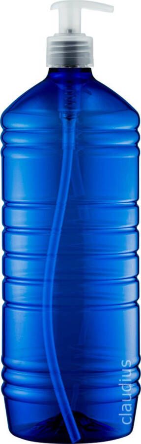 Splashbox Product Support B.V. Lege Plastic Fles 1 liter PET blauw met transparante pomp set van 10 stuks Navulbaar Leeg