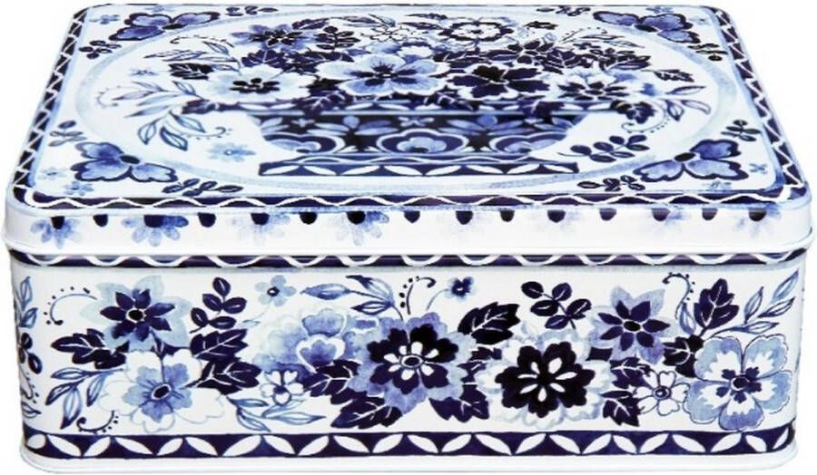 Claire Winteringham Bewaarblik Blauw-wit Bloemen Nostalgie Blik Rechthoek 20 x 15 x 8 cm
