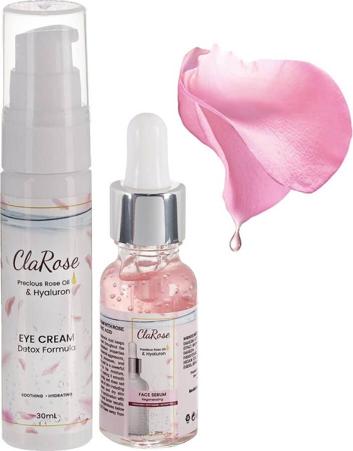 KANZY HAIR AND BEAUTY ClaRose Eye Cream and Face Serum Eye Cream (30ml) and face serum (20ml) with precious rose oil and hyaluronic acid RozenOlie met 100% pure olie van Rozen Serum voor het gezicht en Oog crème