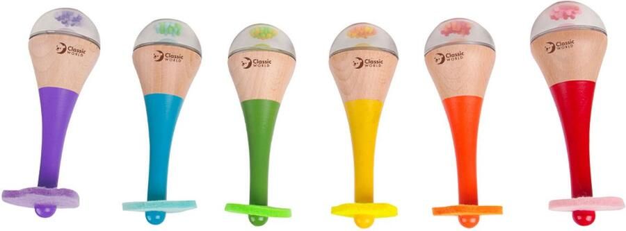 Classic World Rammelaar 2in1 Houten Regenboog Instrument Maracas 1 stuk