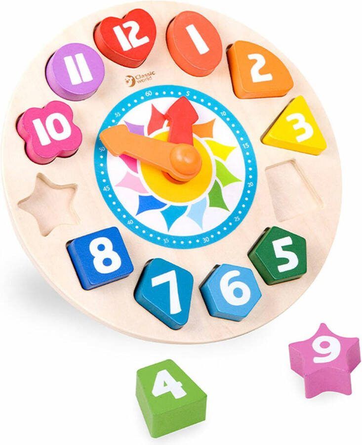 Classic World Houten Leerklok met Vormen Tic-Tac 15dlg