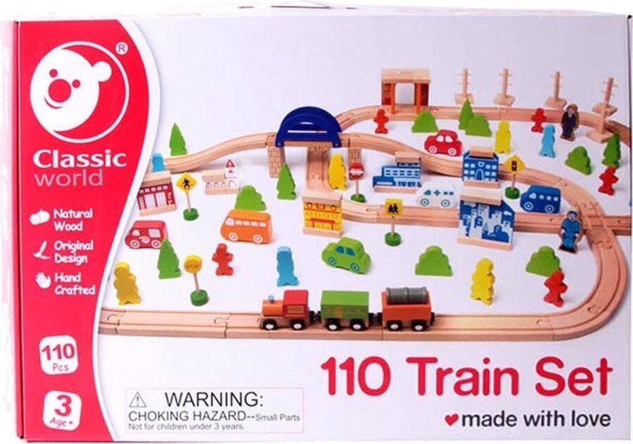 Classic World Houten Treinset 110dlg. Afmeting artikel: 105 x 69 x 12 cm