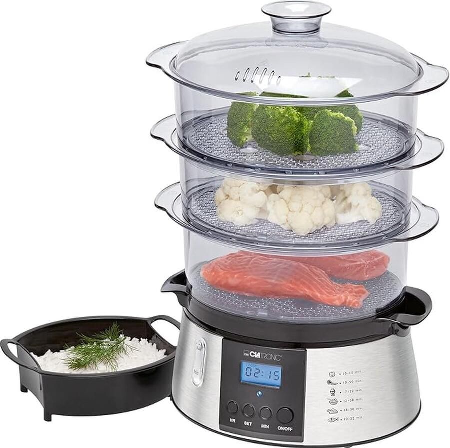 Clatronic Stoomkoker Food Steamer 3 Laags Roestvrij Staal