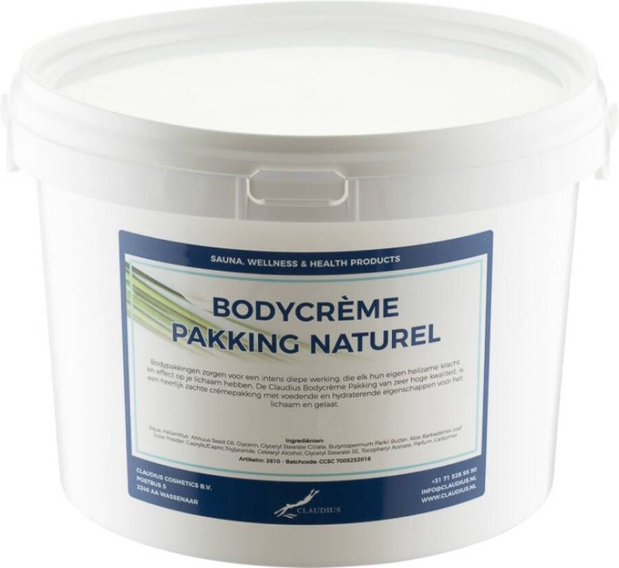 Claudius Cosmetics Benelux Bodycrème Pakking Naturel 10 liter