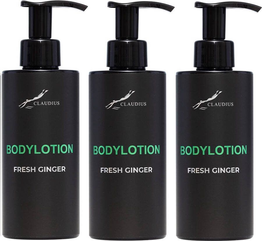 Claudius Cosmetics Benelux B.V. Bodylotion Fresh Ginger 300 ml met pomp zwarte fles set van 3 stuks Voordeelverpakking