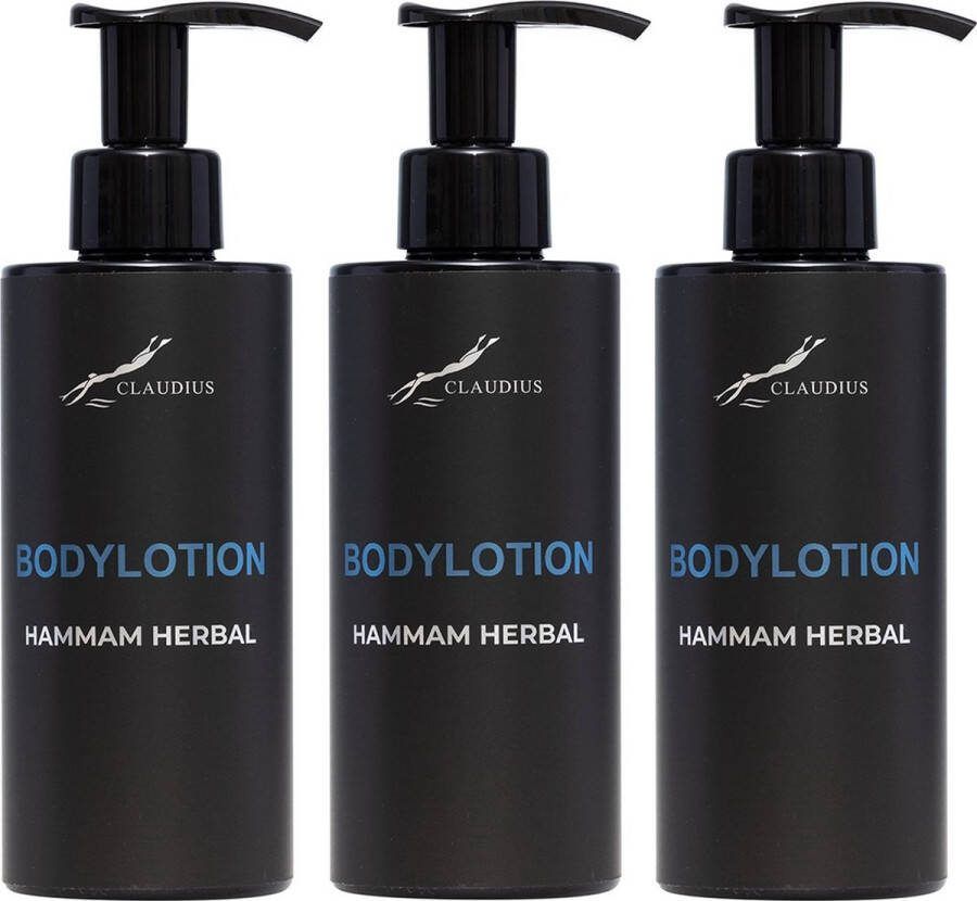 Claudius Cosmetics Benelux B.V. Bodylotion Hammam Herbal 300 ml met pomp zwarte fles set van 3 stuks Voordeelverpakking