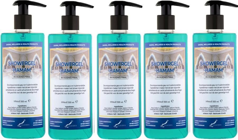 Claudius Cosmetics Benelux B.V. Douchegel Hamam 500 ml set van 5 stuks met gratis pomp Showergel