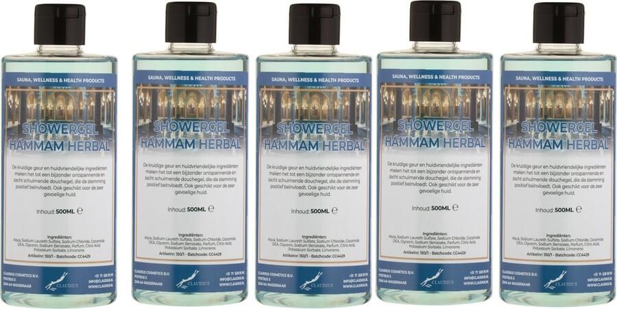 Claudius Cosmetics Benelux B.V. Douchegel Hammam Herbal 500 ml met klepdop set van 5 stuks Showergel