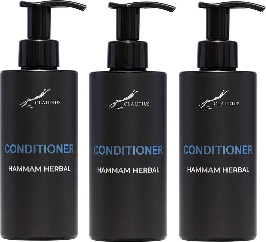 Claudius Cosmetics B.V. Hairconditioner Hammam Herbal 300 ml met pomp zwarte fles set van 3 stuks Voordeelverpakking