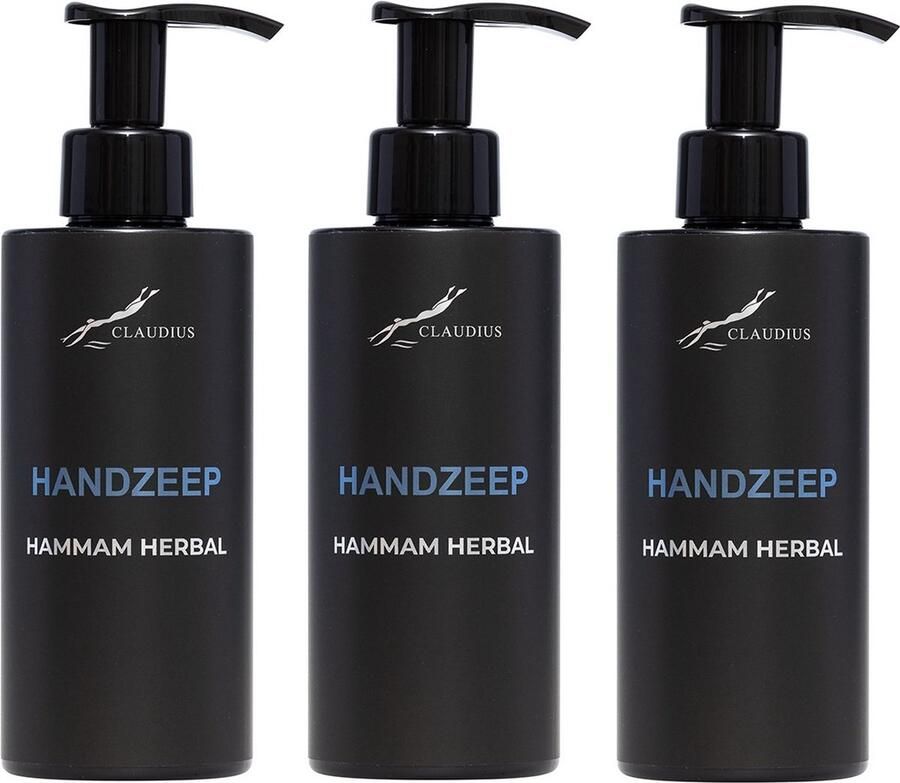 Claudius Cosmetics Benelux B.V. Handzeep Hammam Herbal 300 ml met pomp zwarte fles set van 3 stuks Voordeelverpakking