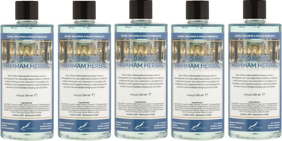 Claudius Cosmetics Benelux B.V. Handzeep Hammam Herbal 500 ml set van 5 stuks