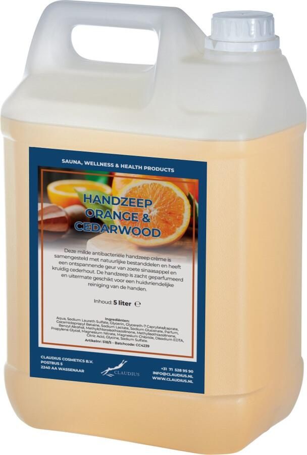Claudius Cosmetics B.V. Handzeep Sweet Orange & Cedarwood 5 liter