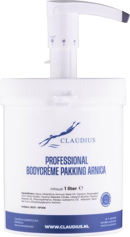 Claudius Cosmetics Benelux B.V. Professional Bodycrème Pakking Arnica 1 liter in handige salonverpakking