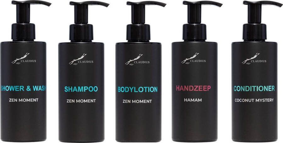 Claudius Cosmetics Benelux B.V. Compleet pakket Zen Moment Shower & Wash + Shampoo + Bodylotion + Handzeep + Coconut conditioner- 300 ml per fles complete set van 5 stuks bodycare luxe fles