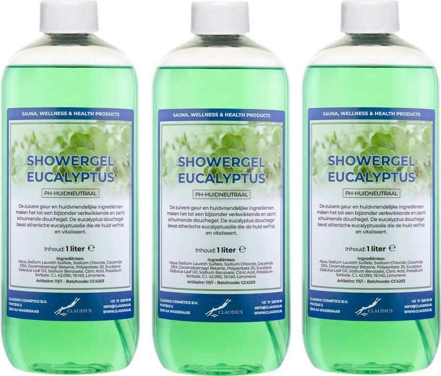 Claudius Cosmetics Benelux B.V. Douchegel Eucalyptus 1 liter set van 3 stuks Showergel