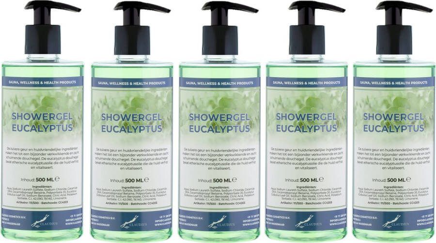 Claudius Cosmetics Benelux B.V. Douchegel Eucalyptus 500 ml set van 5 stuks met gratis pomp Showergel
