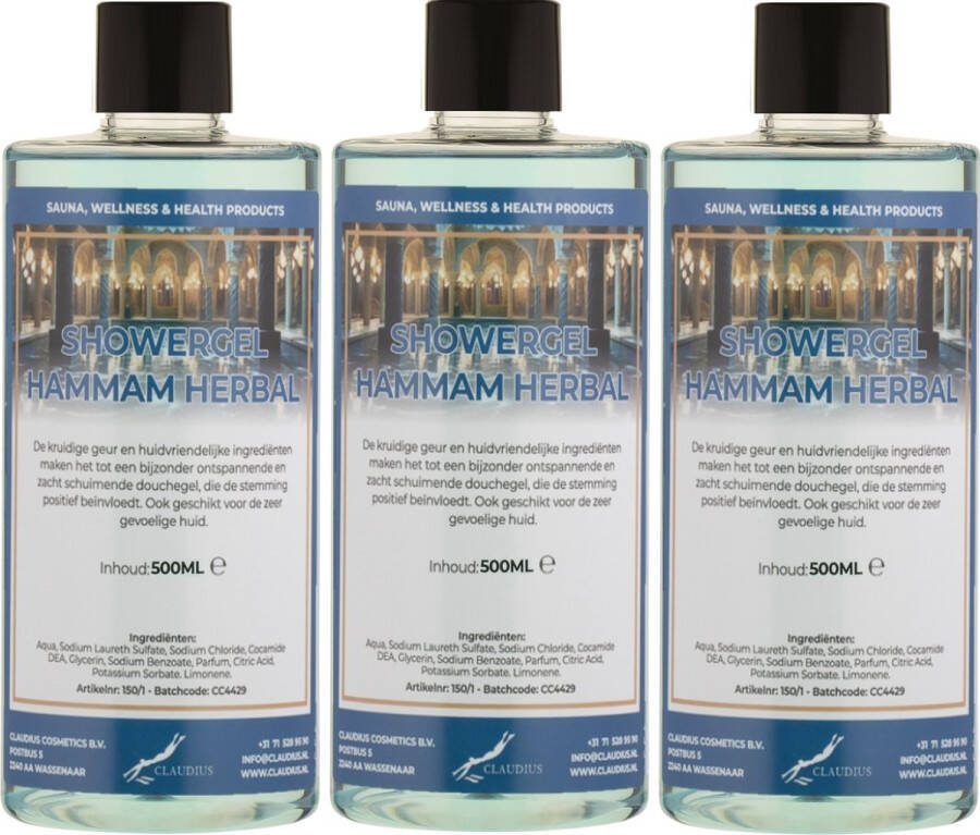 Claudius Cosmetics Benelux B.V. Douchegel Hammam Herbal 500 ml set van 3 stuks Showergel