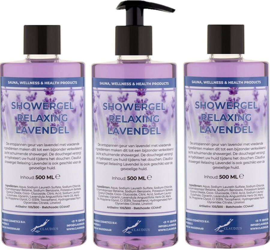 Claudius Cosmetics Benelux B.V. Douchegel Relaxing Lavendel 500 ml set van 3 stuks met gratis pomp Showergel