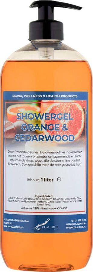 Claudius Cosmetics Benelux B.V. Douchegel Sweet Orange & Cedarwood 1 liter met gratis pomp showergel