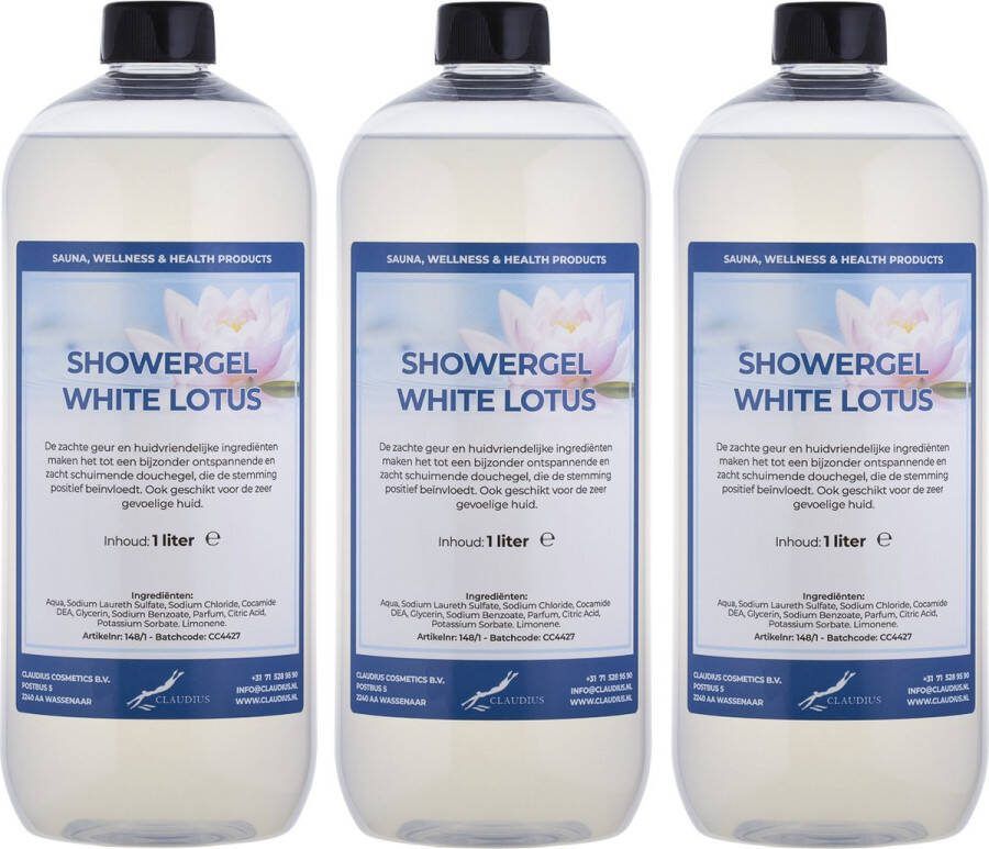 Claudius Cosmetics Benelux B.V. Douchegel White Lotus 1 liter set van 3 stuks Showergel