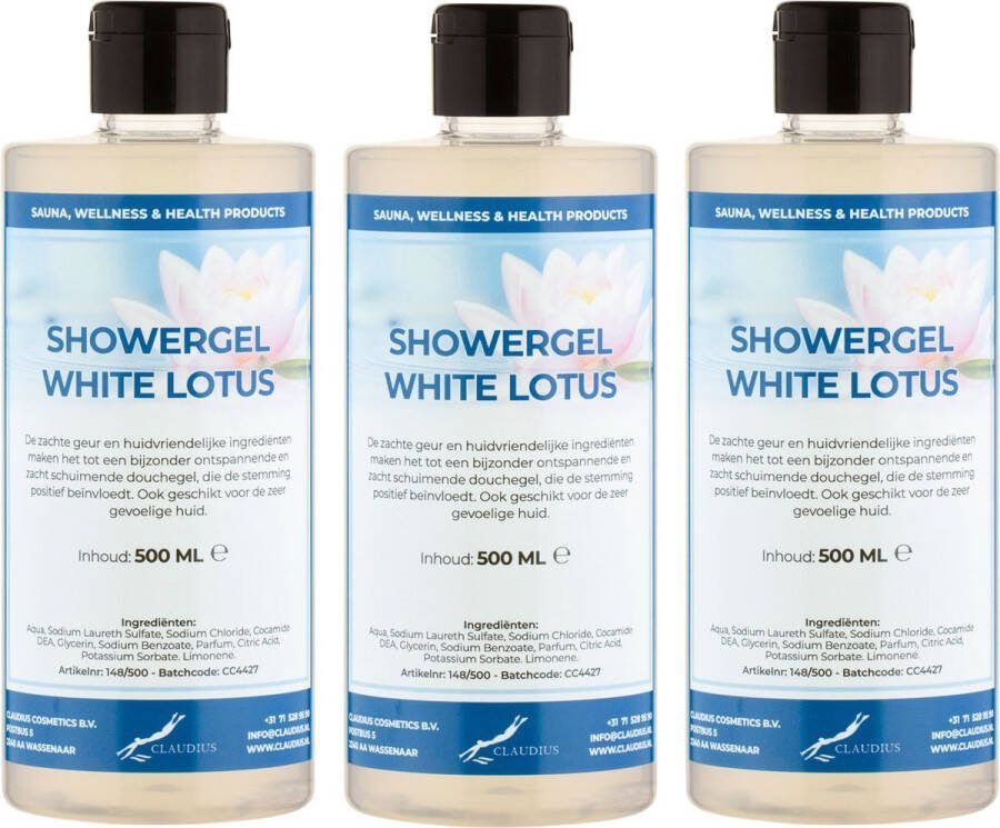 Claudius Cosmetics Benelux B.V. Douchegel White Lotus 500 ml met klepdop set van 3 stuks Showergel