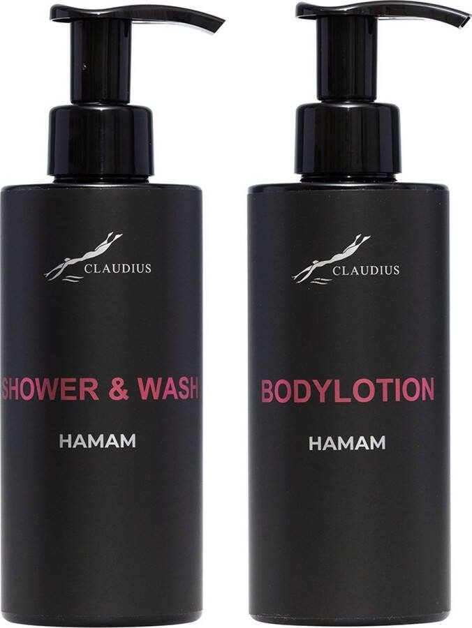 Claudius Cosmetics Benelux B.V. Douchepakket Hamam Shower & Wash + Bodylotion 300 ml per fles Claudius Cosmetics bodycare luxe fles set van 2 stuks