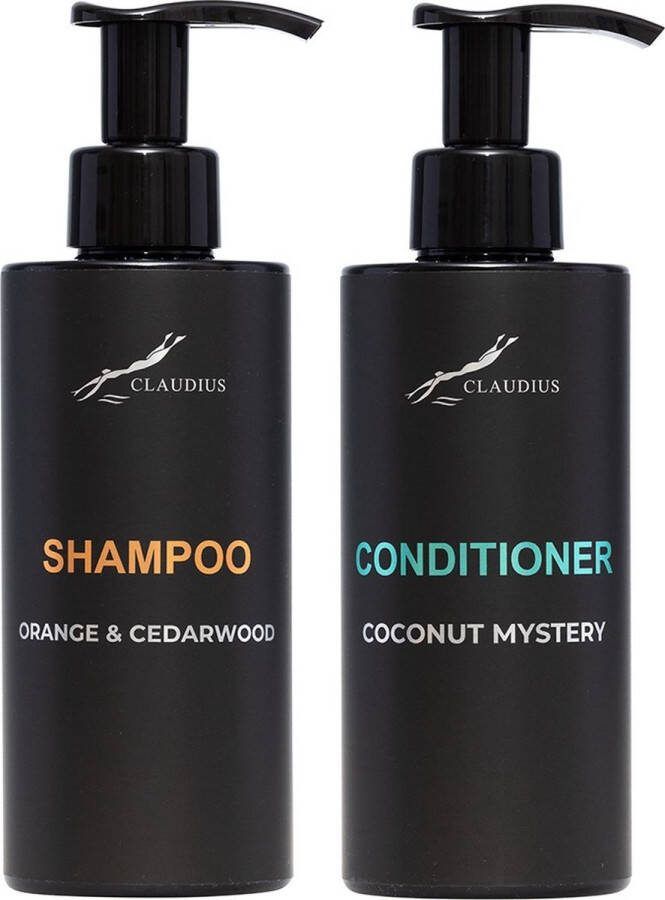 Claudius Cosmetics Benelux B.V. Douchepakket Shampoo Sweet Orange & Cedarwood + Coconut Conditioner 300 ml per fles Claudius Cosmetics bodycare luxe fles set van 2 stuks