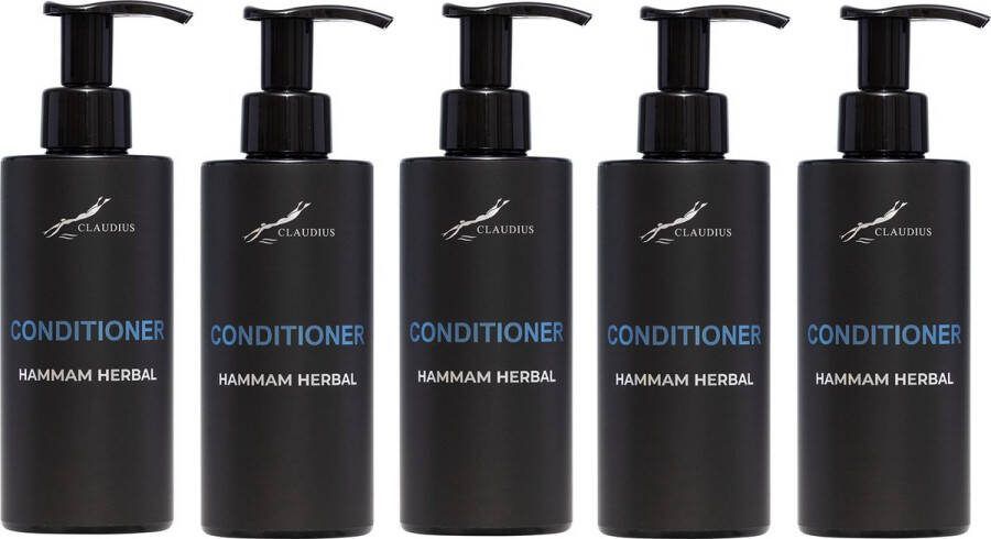 Claudius Cosmetics Benelux B.V. Hairconditioner Hammam Herbal 300 ml met pomp zwarte fles set van 5 stuks Voordeelverpakking