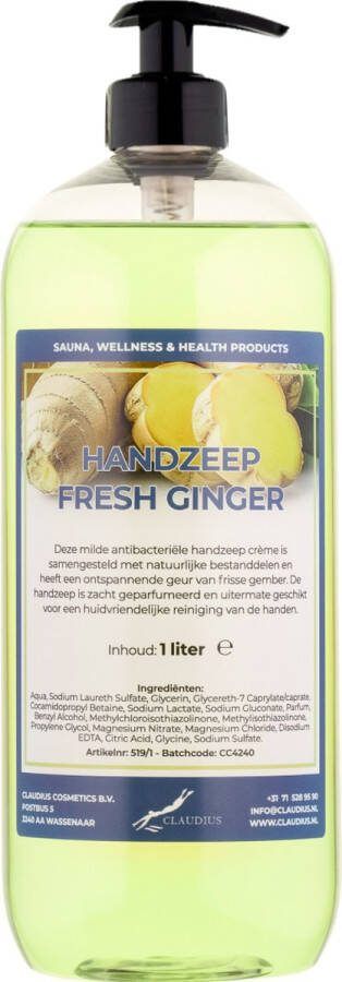 Claudius Cosmetics Benelux B.V. Handzeep Fresh Ginger 1 liter met gratis pomp