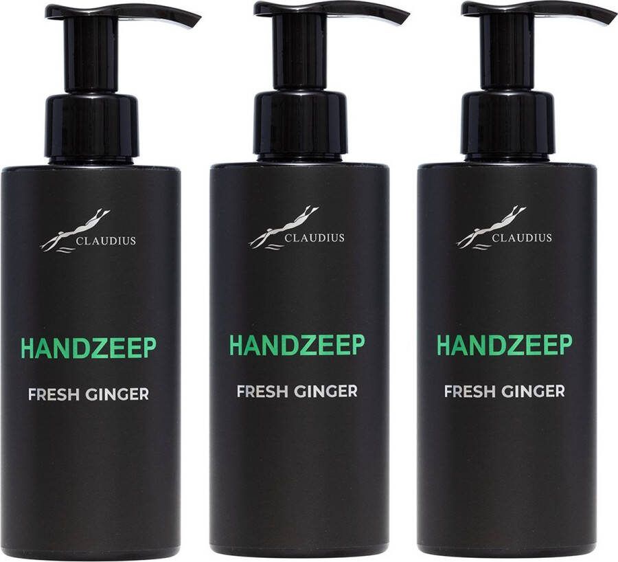 Claudius Cosmetics Benelux B.V. Handzeep Fresh Ginger 300 ml met pomp zwarte fles set van 3 stuks Voordeelverpakking
