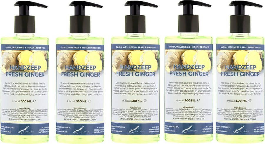 Claudius Cosmetics Benelux B.V. Handzeep Fresh Ginger 500 ml met gratis pomp set van 5 stuks