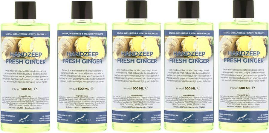 Claudius Cosmetics Benelux B.V. Handzeep Fresh Ginger 500 ml set van 5 stuks