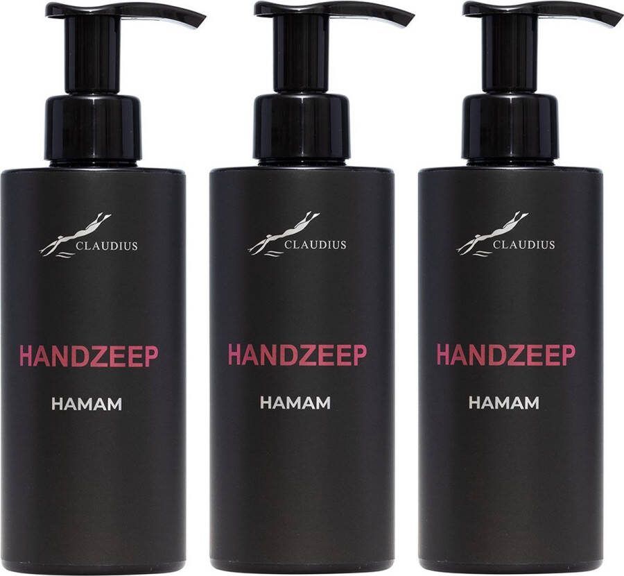 Claudius Cosmetics Benelux B.V. Handzeep Hamam 300 ml met pomp zwarte fles set van 3 stuks Voordeelverpakking