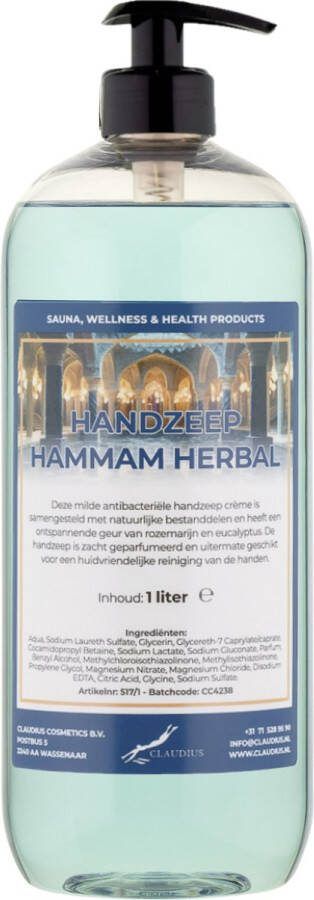 Claudius Cosmetics Benelux B.V. Handzeep Hammam Herbal 1 liter met gratis pomp