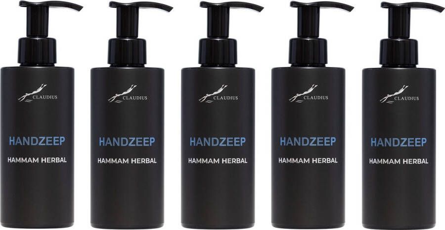 Claudius Cosmetics Benelux B.V. Handzeep Hammam Herbal 300 ml met pomp zwarte fles set van 5 stuks Voordeelverpakking