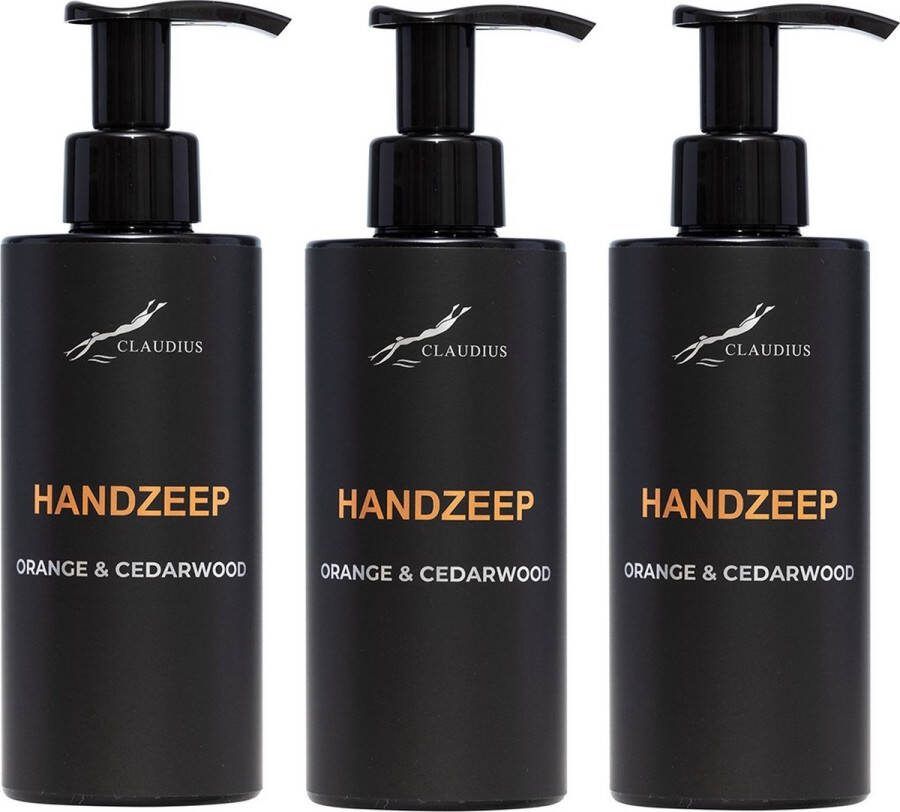 Claudius Cosmetics Benelux B.V. Handzeep Sweet Orange & Cedarwood 300 ml met pomp zwarte fles set van 3 stuks Voordeelverpakking