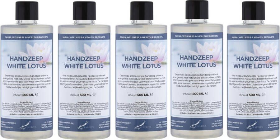Claudius Cosmetics Benelux B.V. Handzeep White Lotus 500 ml set van 5 stuks