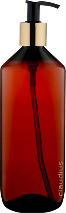 Claudius Cosmetics Benelux B.V. Lege Plastic Fles Apothekersfles 1 liter PET Amber bruin met gouden pomp set van 10 stuks navulbaar leeg
