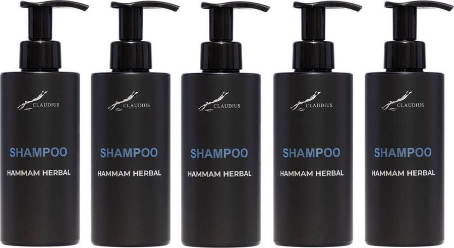 Claudius Cosmetics Benelux B.V. Shampoo Hammam Herbal 300 ml met pomp zwarte fles set van 5 stuks Voordeelverpakking