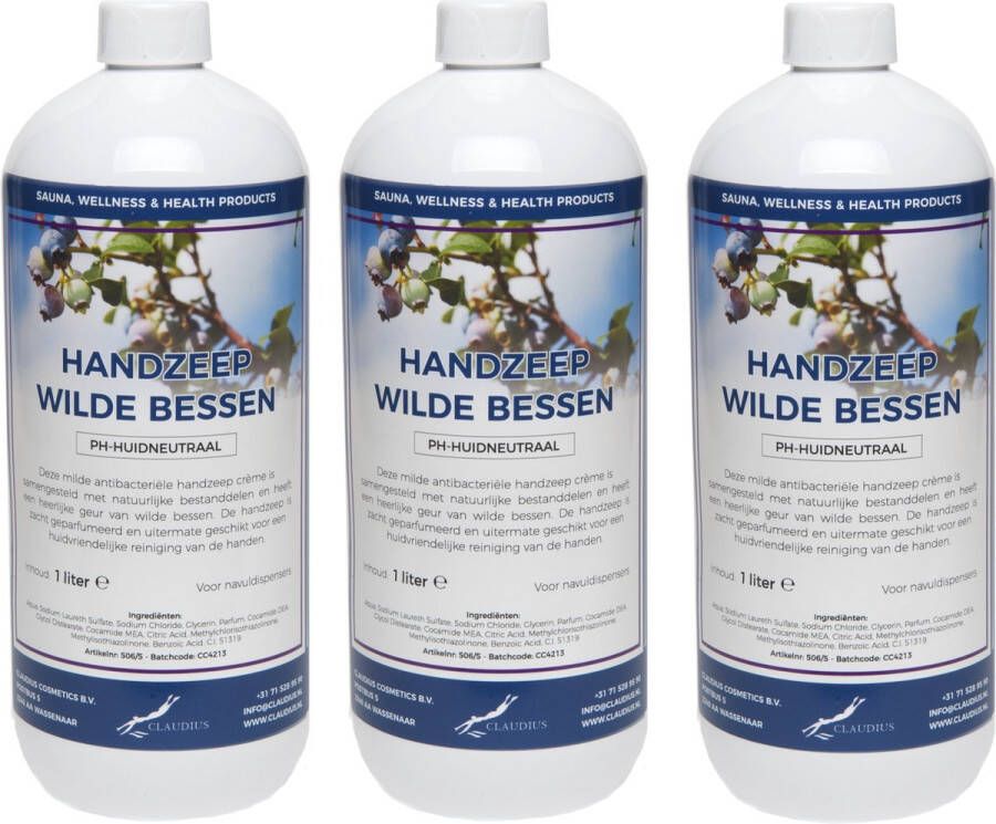 Claudius Cosmetics Benelux Handzeep Wilde Bessen 1 liter set van 3 stuks