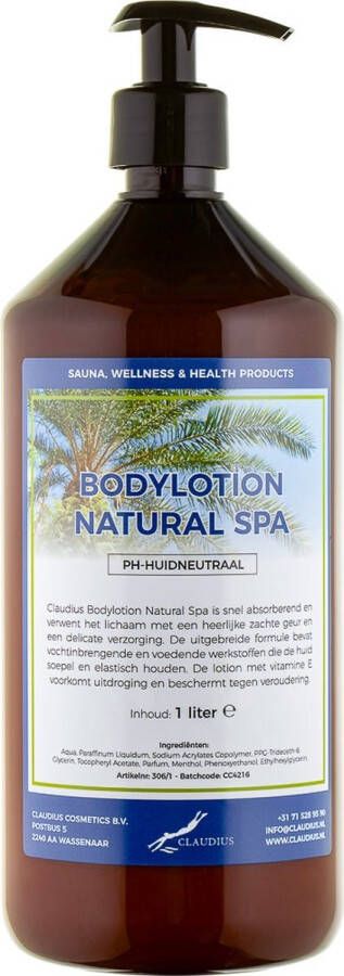 Claudius Cosmetics B.V. Bodylotion Natural Spa 1 liter met gratis pomp