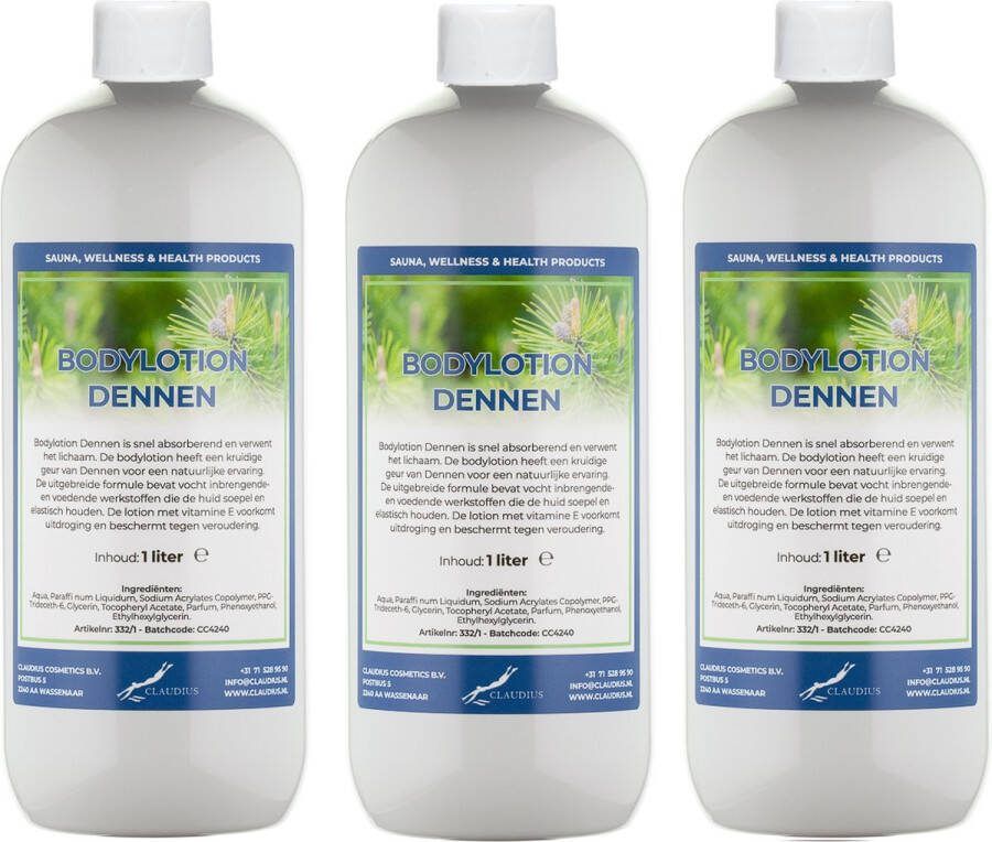 Claudius Cosmetics B.V. Bodylotion Dennen 1 liter set van 3 stuks