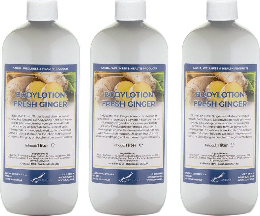 Claudius Cosmetics B.V. Bodylotion Fresh Ginger 1 liter set van 3 stuks
