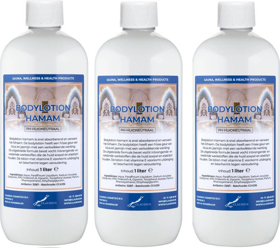 Claudius Cosmetics Benelux Bodylotion Hamam 1 Liter set van 3 stuks