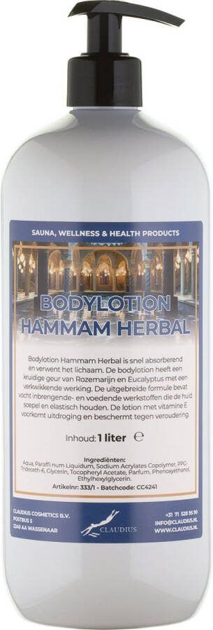 Claudius Cosmetics B.V. Bodylotion Hammam Herbal 1 liter met gratis pomp