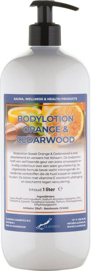 Claudius Cosmetics B.V. Bodylotion Sweet Orange & Cedarwood 1 liter met gratis pomp