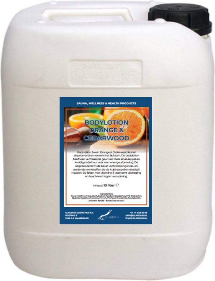 Claudius Cosmetics B.V. Bodylotion Sweet Orange & Cedarwood 10 liter