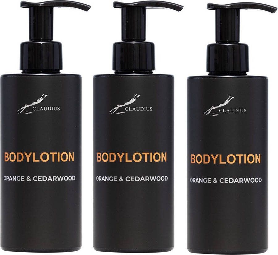 Claudius Cosmetics B.V. Bodylotion Sweet Orange & Cedarwood 300 ml met pomp zwarte fles set van 3 stuks Voordeelverpakking
